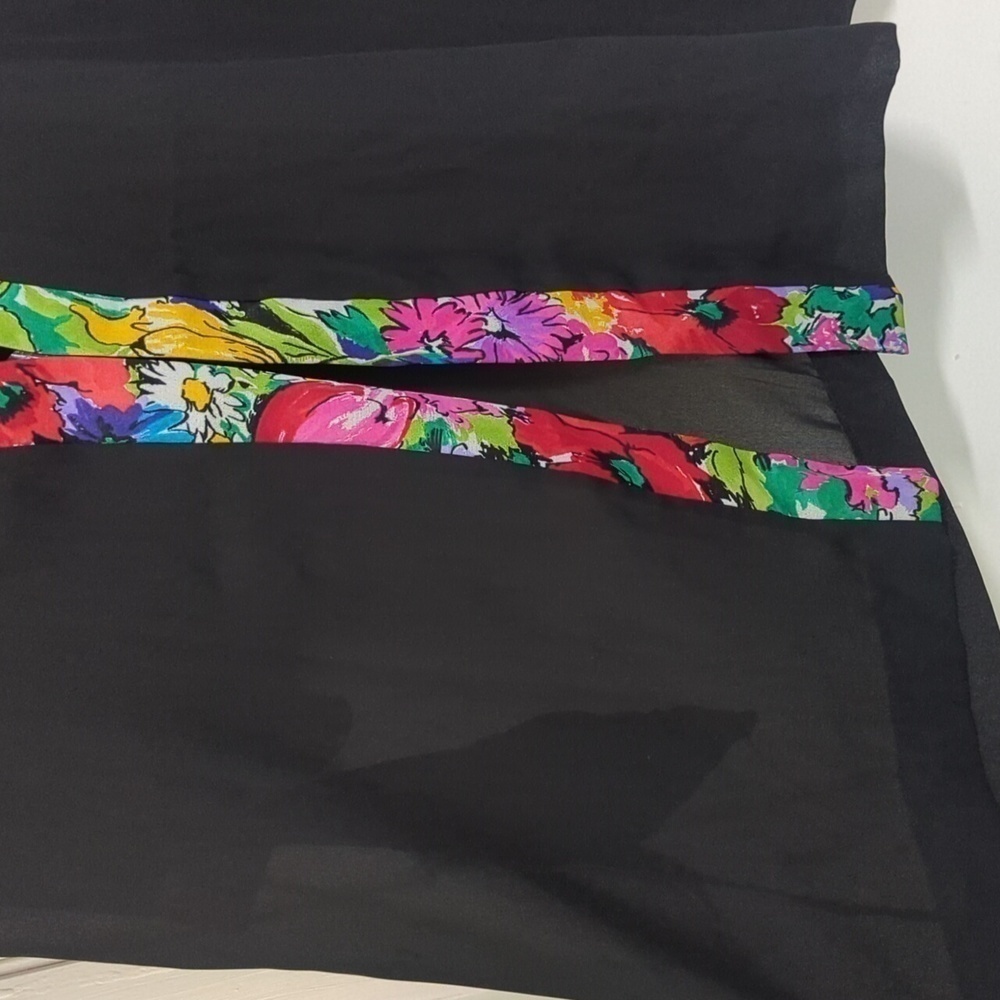 Euc Vintage Roxanne brand Sheer Robe - Neon Floral Trim w/ POCKETS! Sz S/open - Picture 5 of 7